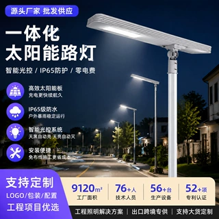 定制一体化太阳能LED路灯 全年零电费防水智能光控大功率农村路灯
