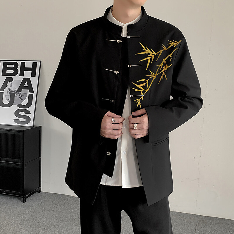 Spring 2025 Collar New Chinese Bamboo Zhongshan Suit Suit Wedding Registration Shoulder Pad Suit Jacket Fat Jacket