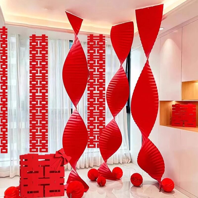 Background Wall Bedroom Waterfall Festive Hanging String Lanterns Wedding Room Corrugated Living Room Origami Decoration Arrangement Chinese Wedding