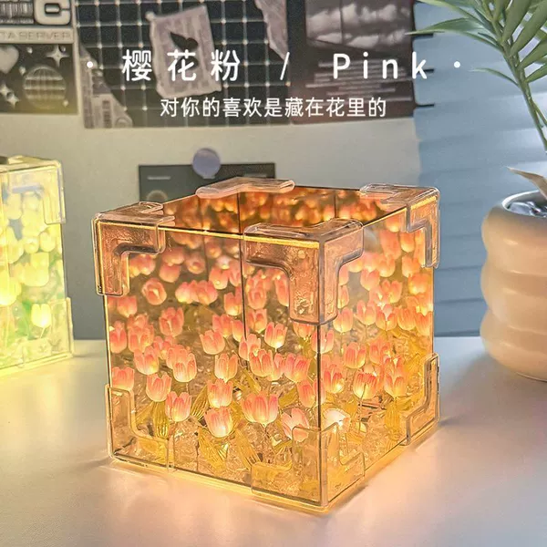 Rubik's cube, fuchsia night light, handmade
