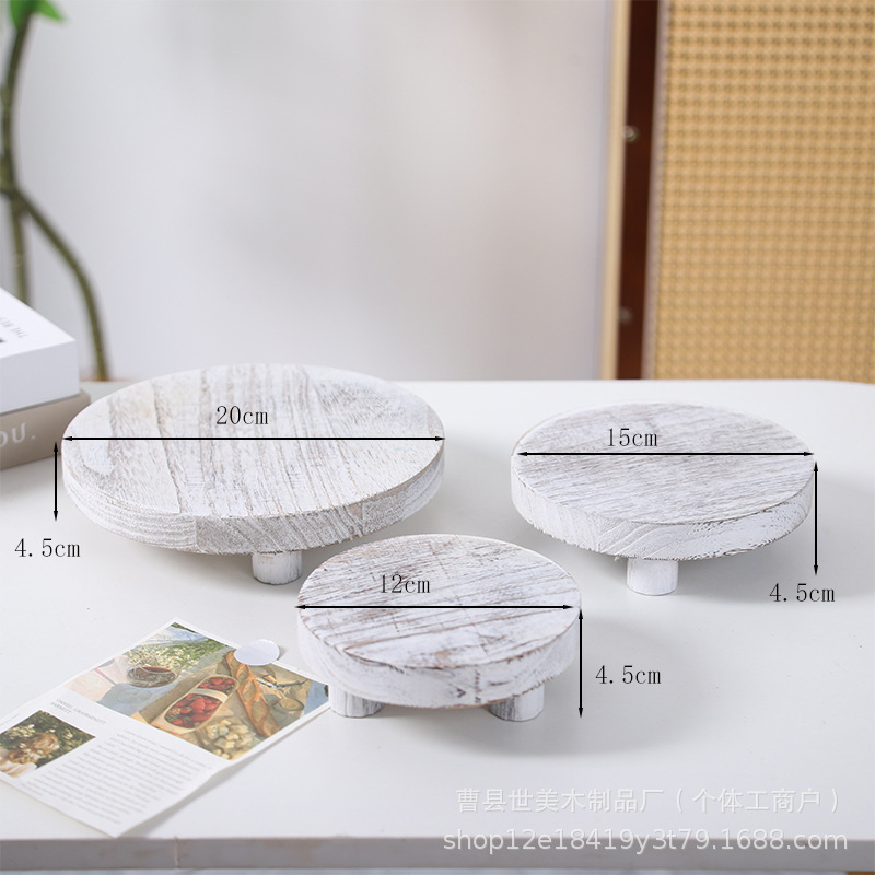在庫あり、木製デスクトップ装飾品ベース、バスルームアメニティ収納ラック、無垢材の丸い植木鉢ベース|undefined