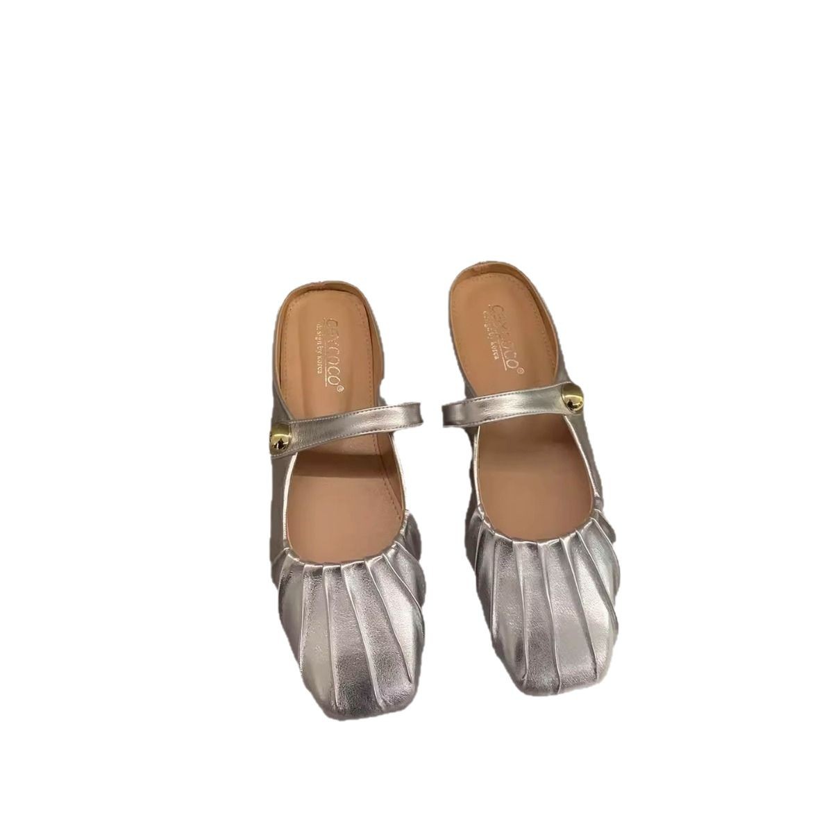 Zapatos de plata primavera y verano para mujer estilo caliente Baotou medio trapeador para llevar 2024 nuevas sandalias Mary Jane con falda zapatos individuales