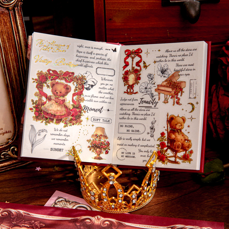 Sr. Paper, estampado en caliente en relieve, pegatina plana, caja de flores de oso, material de cuenta manual, película cortada, decoración de forma especial, pegatina de bricolaje