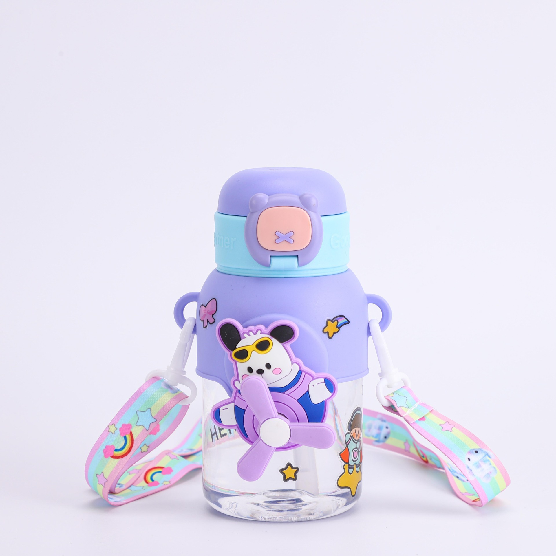 Nueva botella de agua para niños linda pajita portátil portátil para exteriores correa portátil para niños hogar dibujos animados linda taza de agua