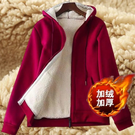 Men's Fleece-lined Thickened Hooded Sweater Teenager Cardigan Top Student Zipper Sweater Men's Size Coat