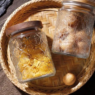 700ml Glass Sealed Jar Transparent Tea Can Large Capacity Bamboo Lid Storage Jar Tangerine Peel Coffee Bean Kitchen Supplies