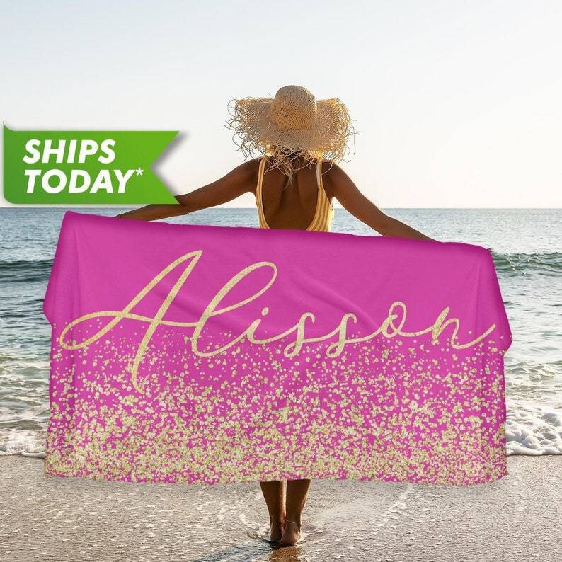 Amazon Hot Sale Birthday Wishes Custom Holiday Gift Swimming Quick Drying Towel Beach Towel Sequin Bath Towel