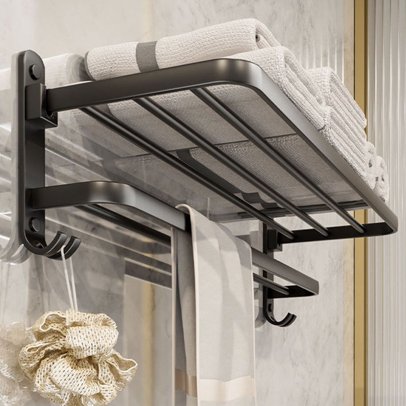 No-Drill Wall-Mounted Bathroom Storage Towel Rack, Black Space Aluminum Bath Towel Holder, Bathroom Hardware Accessory No-Drill Wall-Mounted Bathroom Storage Towel Rack, Black Space Aluminum Bath Towel Holder, Bathroom Hardware Accessory