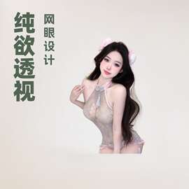 情q内衣性感盘扣流苏饰纯欲透视网眼连体衣开裆免脱睡衣套装2128