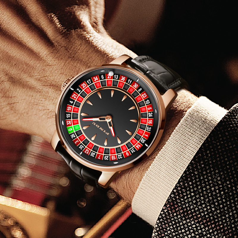 Đồng hồ nam Pindu automatic lộ máy, chống nước — Thắt lưng đen không kim cương 6616 Chảo cờ bạc