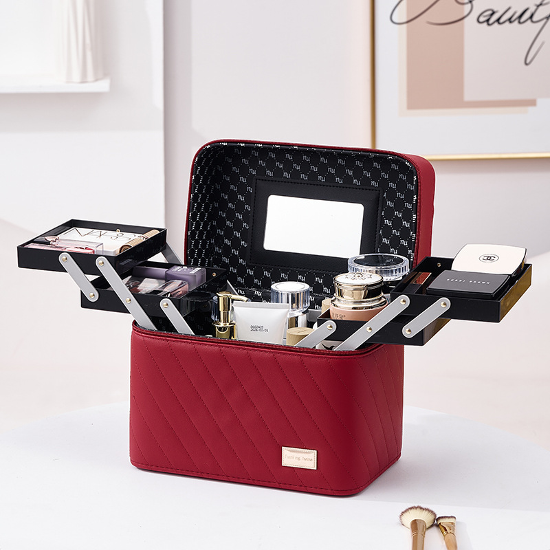 2024 nuevo maleta de maquillaje simple bolsa de almacenamiento de gran capacidad alta sensación de PU maleta portátil impermeable al por mayor