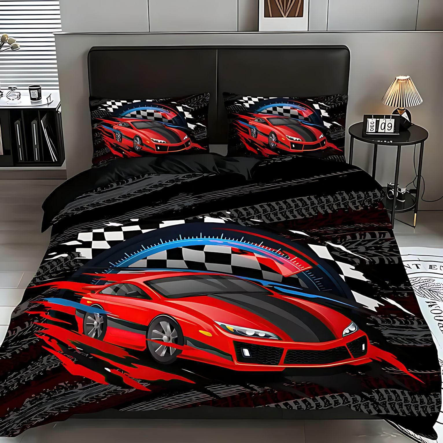 TEMU / JIT Amazon multicolor patrón de carreras 3D digital impresión kit de edredón para dibujar puede hacer