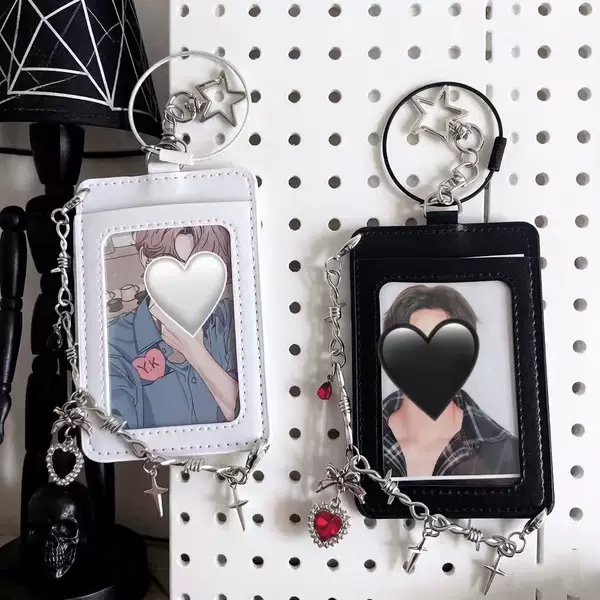 Cross-Border Hot-Selling Cool Card Holder Keychain with Metal Chain and Thorn Chain, Hard Protective Card Holder Keychain