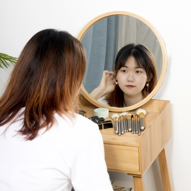 Nuevo espejo redondo de madera sólida nórdica espejo de baño espejo de maquillaje Baño de bambú Nan espejo de alta definición se puede colgar espejo