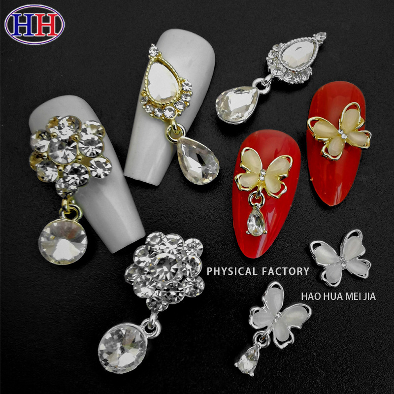 Light Luxury Sparkling Full Diamond Three-Dimensional Hollow Full Diamond Alloy Nail Art Jewelry Cat's Eye Stone Butterfly Water Drop Tassel Nail Diamond Light Luxury Sparkling Full Diamond Three-Dimensional Hollow Full Diamond Alloy Nail Art Jewelry Cat's Eye Stone Butterfly Water Drop Tassel Nail Diamond