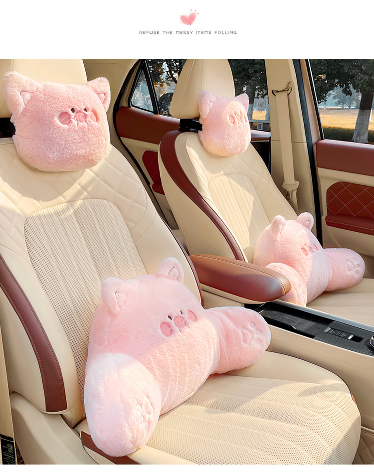 Cartoon plush car headrest neck pillow car seat waist cushion cute creative rear car waist cushion