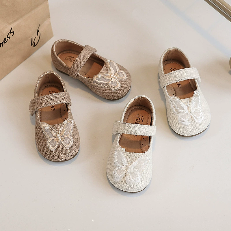 INS Осенняя корейская версия обуви принцессы-бабочки детская мягкая подошва нескользящая одиночная обувь на липучке