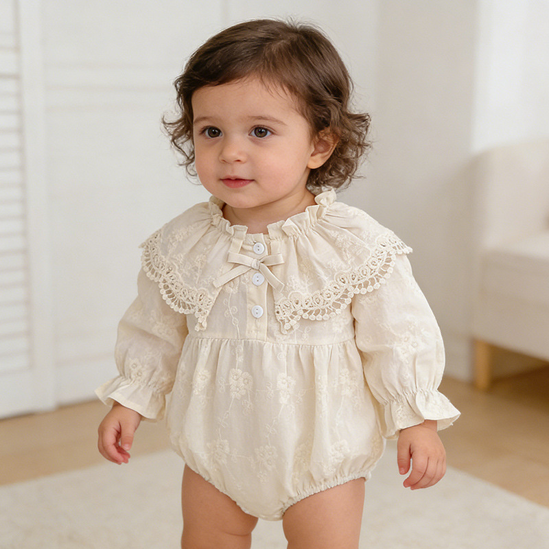 Baby Clothes, Spring & Fall Jumpsuits, Newborn Baby Clothes, Baby Girl Full Moon Clothes, Lace Embroidered Outing Clothes