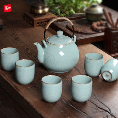 青瓷茶具套装家用陶瓷大号提梁壶泡茶壶茶杯礼盒装大容量凉茶壶