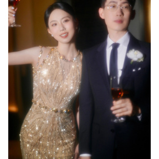 Golden Heavy Industry Toast Wear 2025 New Bridal Banquet Retro Temperament Socialite Niche Engagement Fishtail Evening Dress