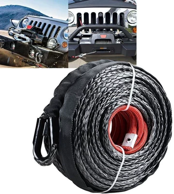 Winch Rope 3/8Inch9.5Mm Synthetic Winch Rope Winch Rope with Sheath Off-Road Vehicle Modification (Trailer rope/net/strap) - 38inch95mm25m-black