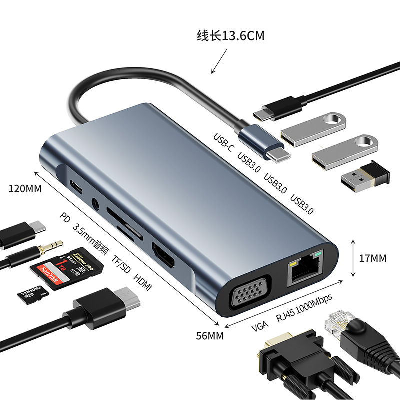New Gigabit docking station 11-in-1 USB3.0 type c hub laptop hub VGA docking station