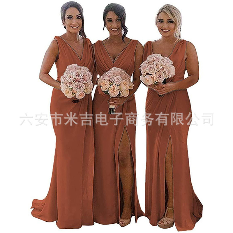 Bridesmaid Dress European and American Amazon Aliexpress 2025 New Wedding Banquet Wedding V Neck Slit Backless Dress