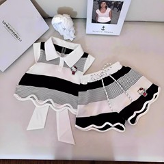 2025夏季新款女童套装洋气卡通可爱蝴蝶结露背条纹上衣短裤两件套