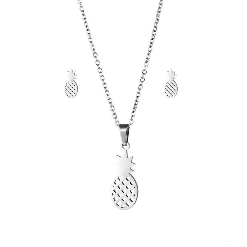 fashion simple hollow pineapple stainless steel necklace earrings