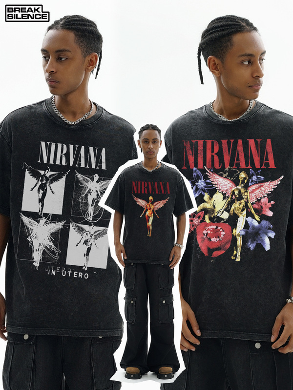 Nirvana Rock American Retro Short-Sleeved T-Shirt Washed Heavy Cross-Border Printing American Trendy Pure Cotton Vintage Men