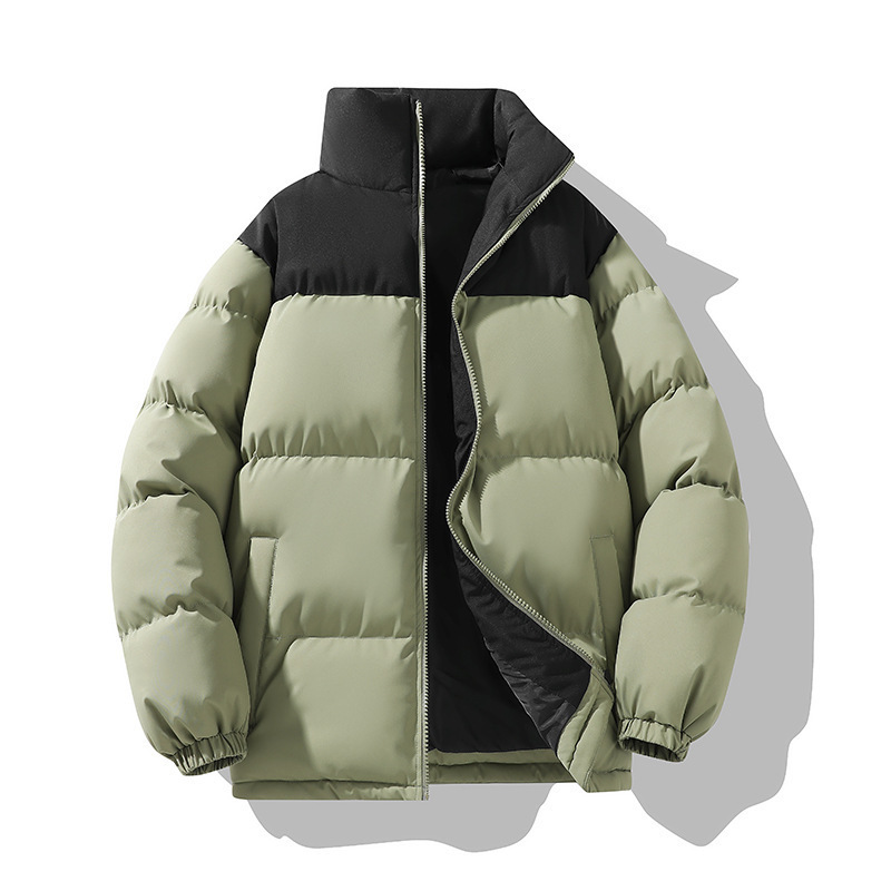 Unisex Winter Padded Coat – Lightweight Polyester Wadding, Stand Collar & Relaxed Fit For Couples (Black, Ivory, Khaki, Pastel Blue, Lavender)_voghion.com