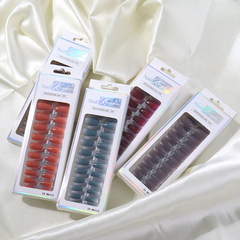 新款跨境熱賣美甲貼片成品穿戴甲漸變短梯純色可拆卸假指甲24片盒