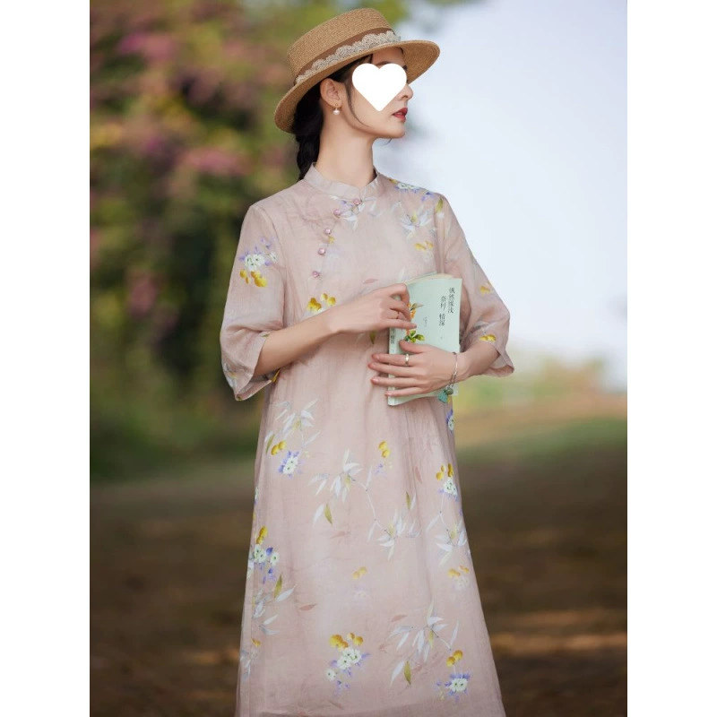 Модное универсальное художественное летнее платье средней длины в этническом стиле больших размеров, утягивающее живот, женское длинное платье из рами в стиле ретро