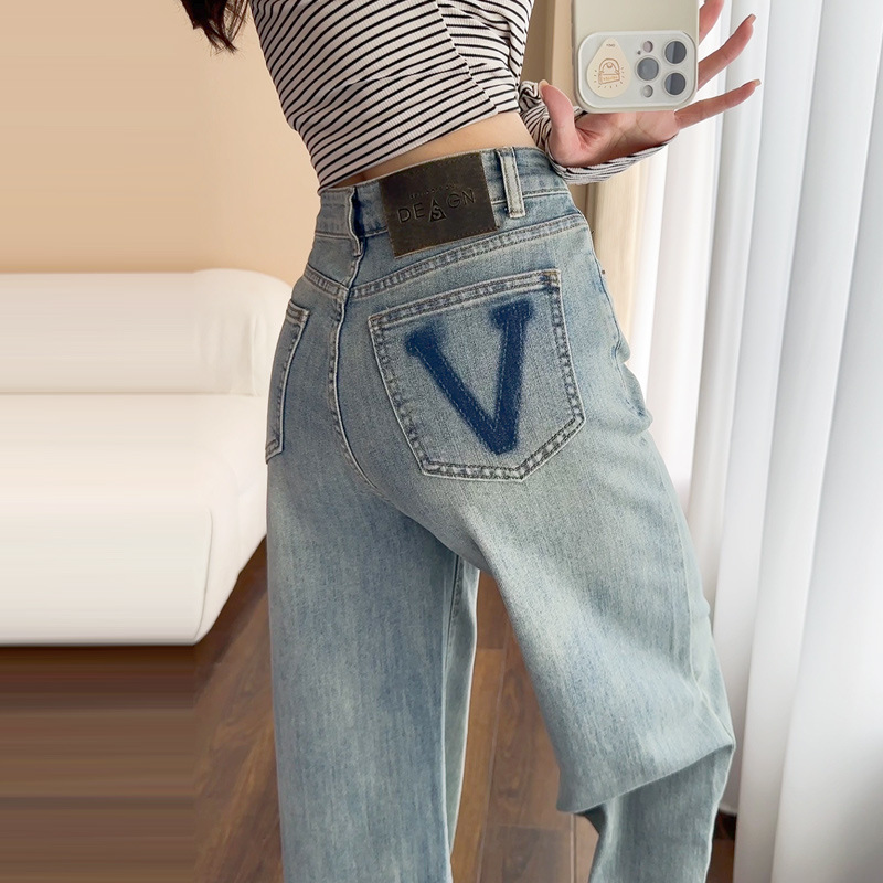 Summer thin narrow straight jeans women 2024 new this year popular explosions small wide leg pants