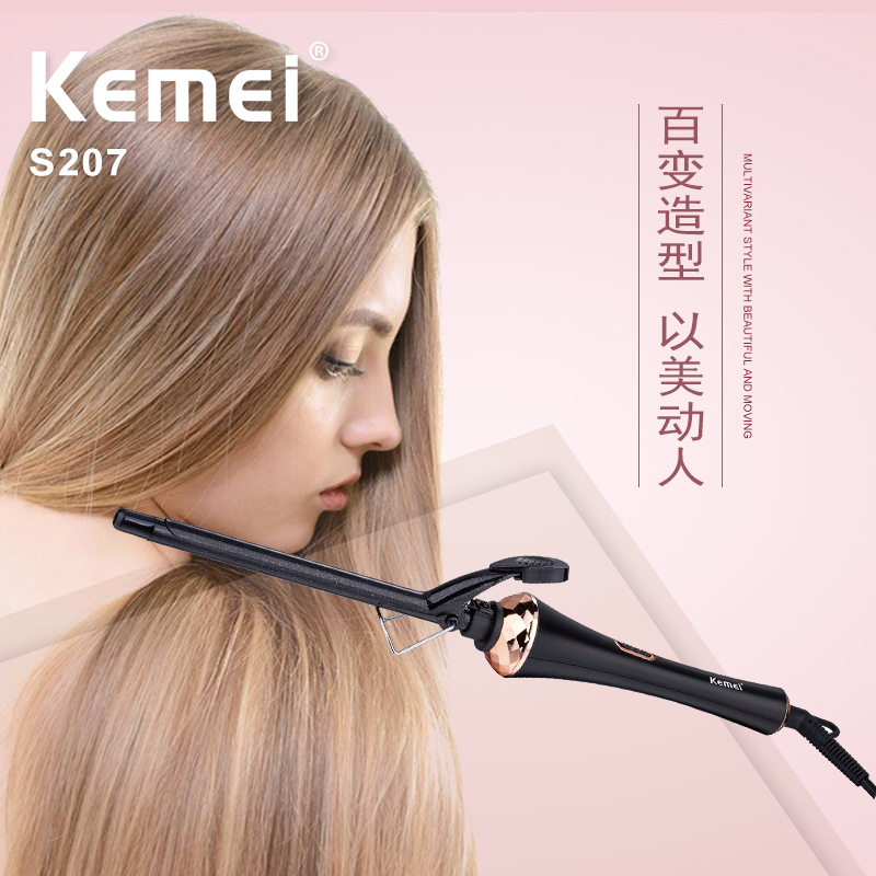 Rizador de pelo Kemei transfronterizo KM-S207 con control automático de temperatura, pantalla digital y rizador ultrafino, venta al por mayor