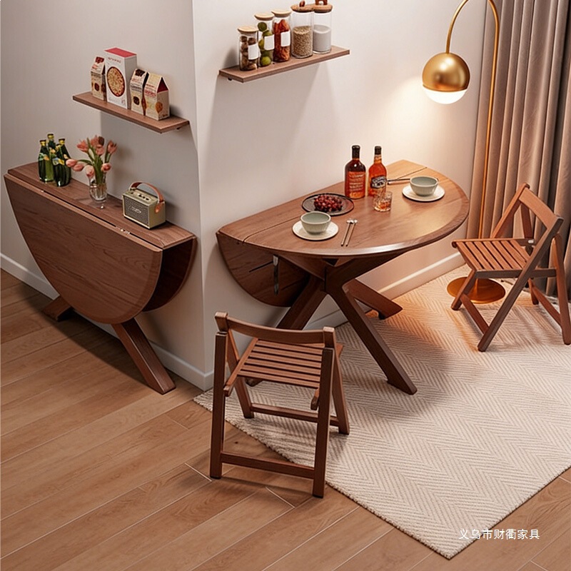 Solid Wood Stackable Round Table, Small Apartment Dining Table and Chairs, Household Round Stackable Table, Mid-Century Style Oak Dining Table Solid Wood Stackable Round Table, Small Apartment Dining Table and Chairs, Household Round Stackable Table, Mid-Century Style Oak Dining Table