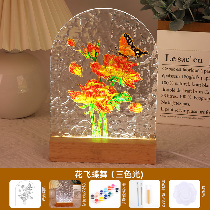 チューリップガラス絵画ナイトライト手作りDIY絵画材料パック水波紋アクリル板中秋節ギフト|undefined