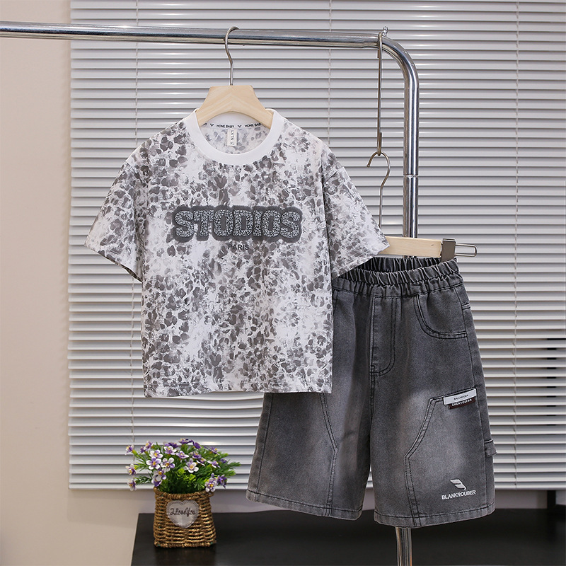 7255 Traje de manga corta para niños 2025 Nuevo estilo de verano para niños Ropa hermosa y de moda Verano delgado de dos piezas Verano