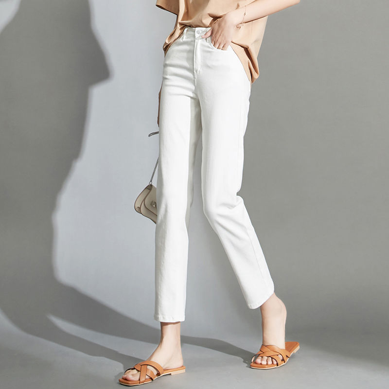 Summer Thin White Pants Cigarette Pants High Waist Slim Loose Summer Women's Pants Nine-Point Straight Jeans