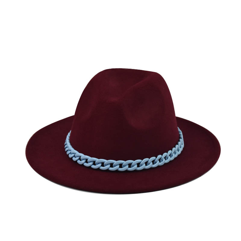 Comercio exterior transfronterizo engrosado padre-hijo Four Seasons Cadena naranja sombrero de lana cadena sombrero de fieltro de ala grande sombrero de copa plana