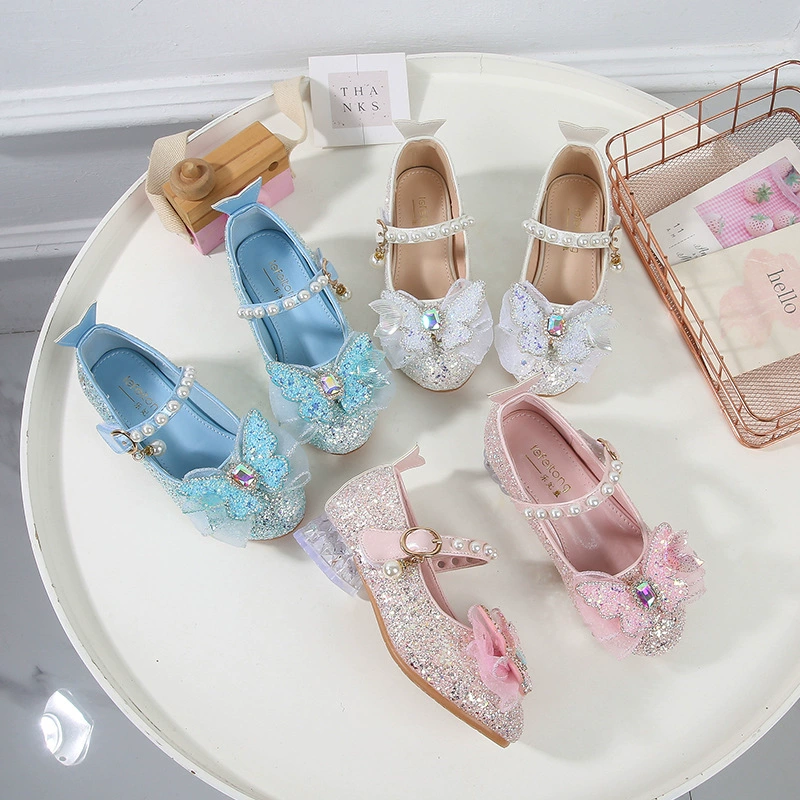 Одиночная обувь для девочек Принцесса Айша обувь весна и осень 2025 новый стиль ребенок хрустальные туфли маленькие кожаные туфли детские туфли на высоком каблуке