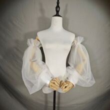 新款婚纱礼服遮臂长袖 简约网纱厚缎布珍珠袖口松紧百搭婚纱袖子