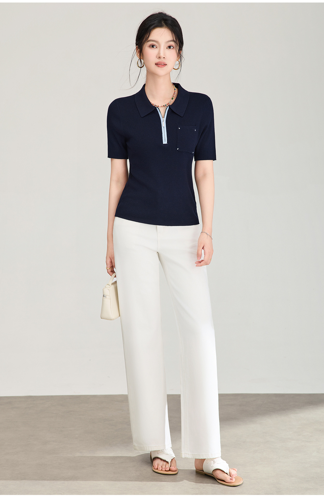 Quần jean nữ cạp cao ống rộng vải lụa cotton co giãn bốn chiều mỏng nhẹ mùa hè — màu trắng chi tiết 6