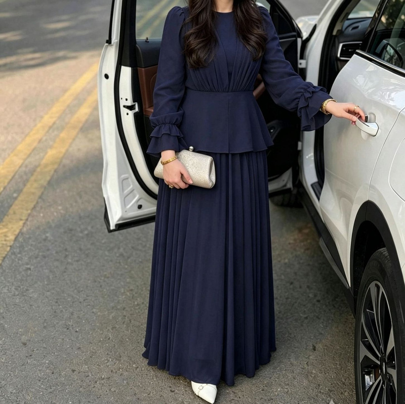 Spring 2026 European and American Amazon cross-border ruffle cuff high-waisted long gown for wedding guests Spring 2026 European and American Amazon cross-border ruffle cuff high-waisted long gown for wedding guests