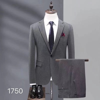 西装套装男2021新款条纹男士小西服结婚新郎礼服职业两件套男