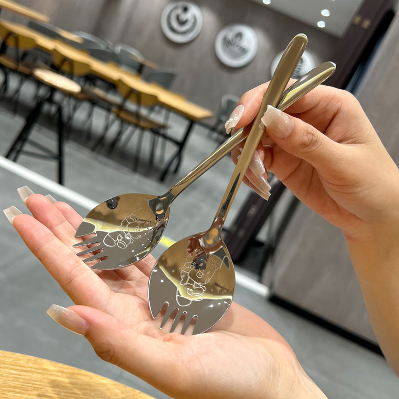 304 stainless steel fork spoon integrated dual-use children's eating spoon fun cartoon watermelon spoon salad spoon dessert fork 304 stainless steel fork spoon integrated dual-use children's eating spoon fun cartoon watermelon spoon salad spoon dessert fork