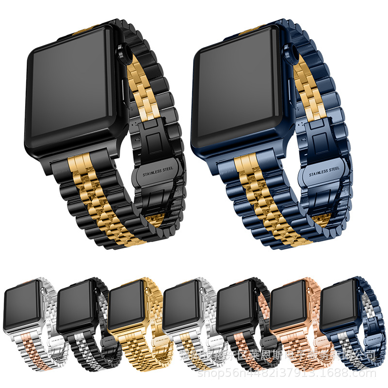 Adecuado para applewatch Apple Correa nuevo trabajo vaca anillo cinco cuentas de acero inoxidable metal Samsung Huawei