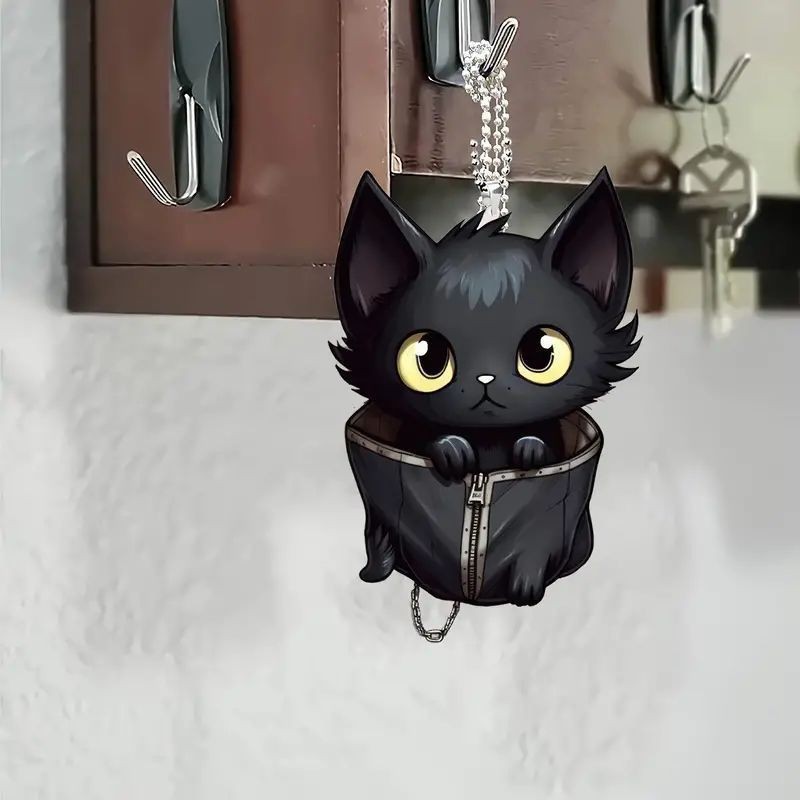 Creativo nuevo lindo gatito colgante acrílico plano transfronterizo espejo retrovisor interior decoración colgante llavero
