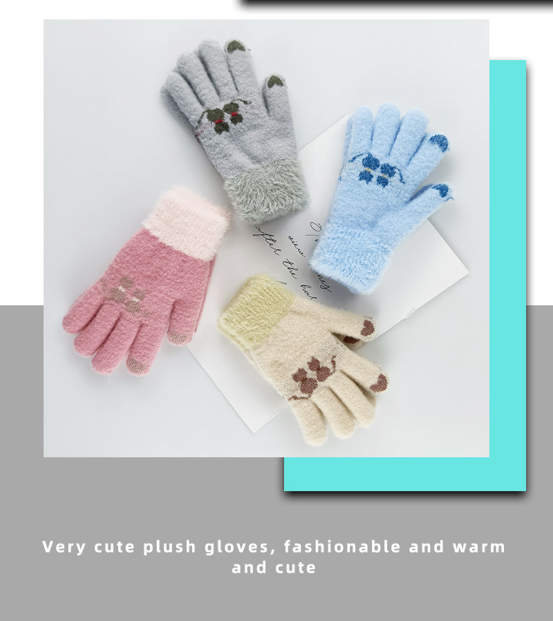 New Winter Children's Curly Gloves Warm Five-finger Cold-proof Knitting Gloves display picture 4