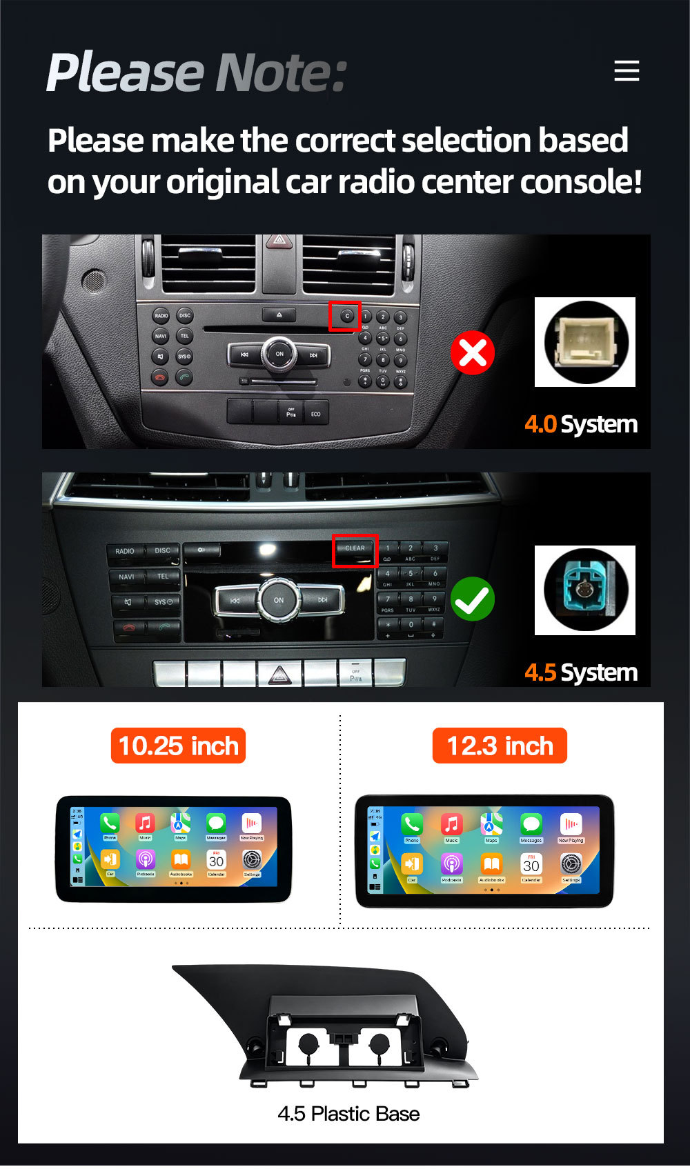 Suitable for Mercedes-Benz C-Class W204 S204 4.5 System In-Car Central Control Large-Screen Navigation Carplay Player